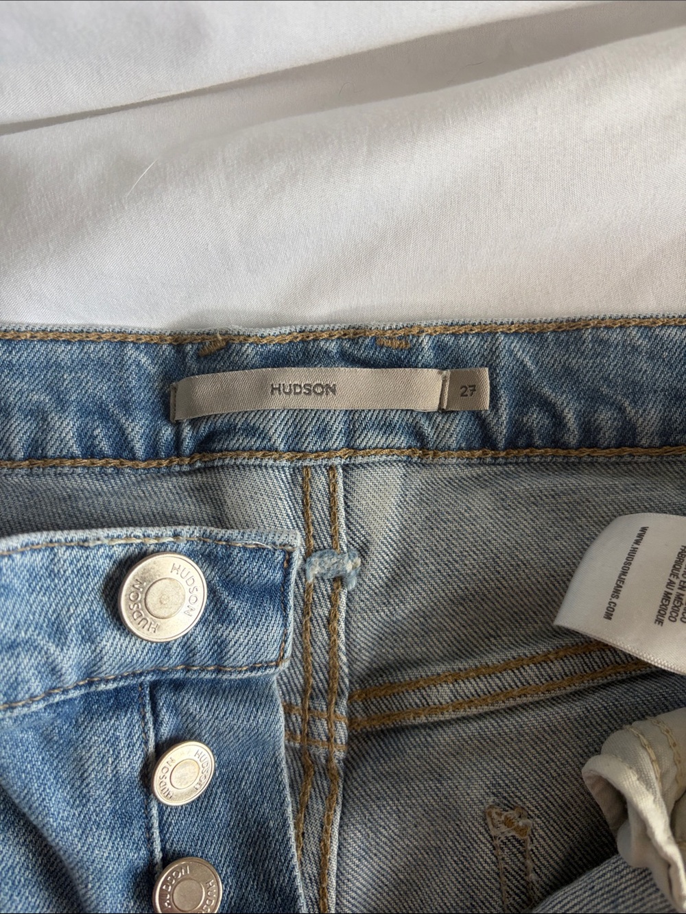 Hudson Jeans Two-Tone Light Blue Flare Jeans with Distressed Knee - Picture 2 of 3